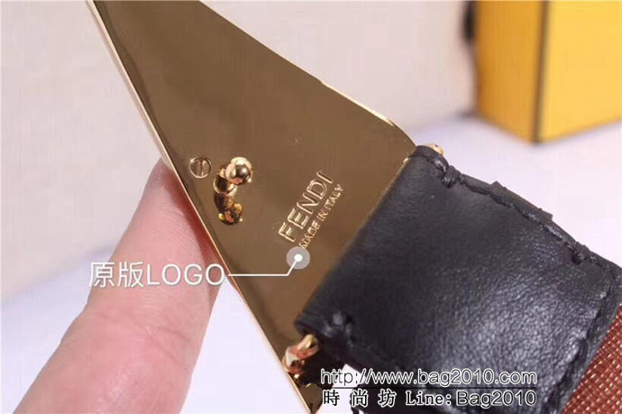 FENDI芬迪 專櫃最新款 老佛爺怪獸系列 雙面用腰帶 長角形琺瑯金屬帶扣 男士皮帶  xfp1331